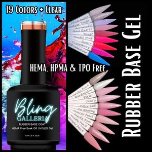 Rubber Base Gels | 19 Colors | Shimmers | Solids | Clear | Pixie, Rose Quartz, Vintage Violet, Peach | HEMA, HPMA, TPO Free uv/led | 15ml |
