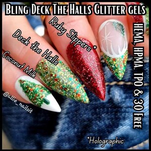 Deck The Halls, Ruby Slippers Glitter Gels & Coconut Milk Solid Gel Mani | HEMA, HPMA, TPO Free