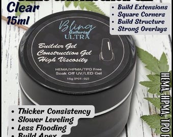 Ultra Construction Builder Gel, Clear, 15 Ml Jars - Hema, Hpma, Tpo Free