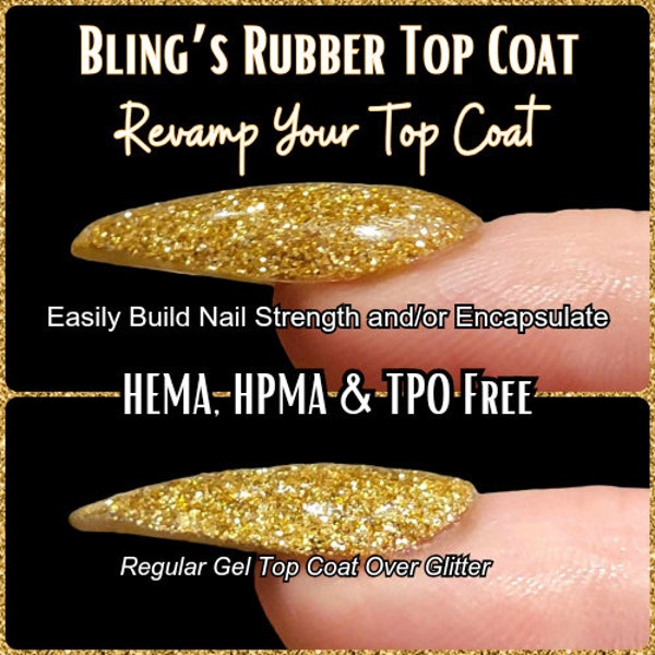 Rubber Top Coat | No Wipe | HEMA, HPMA, TPO, 30 Free uv/led | 15ml | Soak Off | Clear | Shine | Strong | Thick Protective Top Layer Gel |