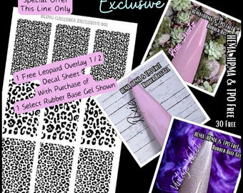 Free Leopard Waterslide Decal 1/2 Sheet with 1 Rubber Base Gel | Pixie, Rose Quartz, Vintage Violet | HEMA, HPMA, TPO, 30 Free uv/led | 15ml