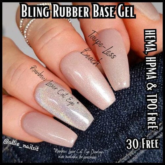 Ultra Taupe-Less Beach Rubber Base Gel With Ultra Rainbow Silver Cat Eye Overlay Gel Polish Mani - Hema, Hpma, Tpo Free