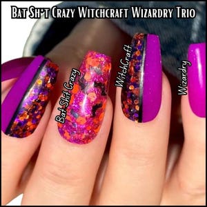 Bat Sh*t Witchcraft Trio / Bat Sh*t Crazy and Witchcraft Glitters with Foils / Wizardry Solid Dip / Acrylic Dip Powder