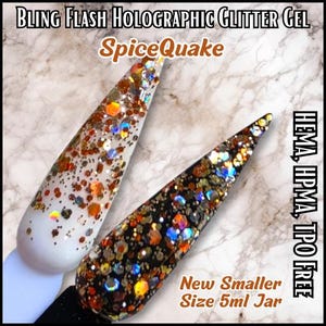 SpiceQuake Glitter Gel | Pumpkin Orange and Holographic Silver Glittery In a Clear Gel Base | HEMA, HPMA, TPO Free