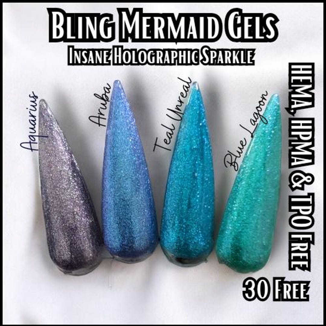 Mermaid Gels Aquarius, Aruba, Blue Lagoon, Teal Unreal Micro Flake Gel ...