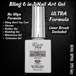 Ultra 6 In 1 In A Bottle - No Wipe - 3 D Modeling, Rhinestone Gel - Hema, Hpma, Tpo Free