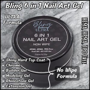 Ultra 6 In 1 Hard Top Coat, No Wipe, Chrome, Sculpting, Modeling, Rhinestone, Builder, Multifunctional Gel - Hema, Hpma, Tpo Free
