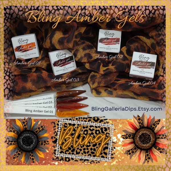 Amber Coffee Jelly Gel Set of 4 in Jars | HEMA Free UV/LED | 5g | Soak Off | 4 Colors | Tortoiseshell | Introductory Price | Gel Nails