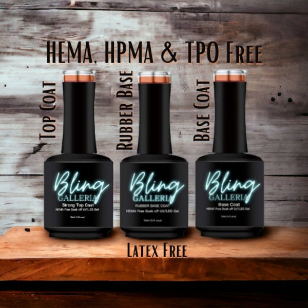 Rubber Base Coat, Gel Base Coat, Top Coat (No Wipe) | HEMA, HPMA, TPO, 30 Free uv/led | Latex Free | All Clear | 15ml | Soak Off | Gel Nails