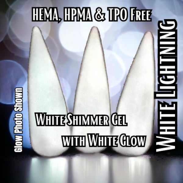 White Lightning Glow Gel Polish | Shimmer White | Glow Bright White | HEMA, HPMA, TPO, 30 Free uv/led | 15ml | Soak Off | Gel Nails