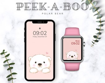 Pink Polar Bear Phone and Watch Wallpaper, Cute SmartPhone Background, 1080x1920px fit for Android and Apple