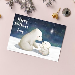 Tarjeta imprimible para el Día de la Madre, Mamá oso polar y su cría, Regalo para el Día de la Madre, Tarjeta para mamá, Plantilla Canva personalizable, Idea de regalo para mamá