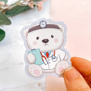 Dokter ijsbeer sticker, schattig dokter cadeau, cadeau voor arts of medische professional, witte vacht sticker, matte planner sticker