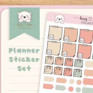 Set di adesivi per planner a tema orso polare (autunno), post-it, lista delle cose da fare, bullet journal, Hobonichi Techo, diario di viaggio