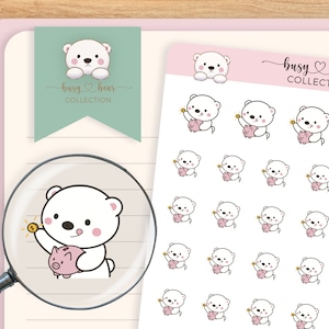 Adesivi per planner salvadanaio a forma di orso polare, budget finanziario, risparmio di denaro, disegnati a mano, bullet journal, Hobonichi, diario di viaggio