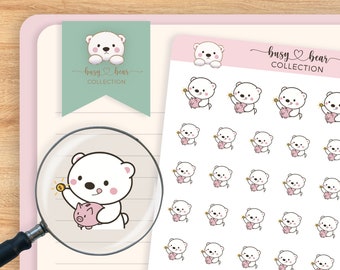Cute Polar Bear Piggybank Planner Stickers, Financial Budgeting, Saving Money, Hand Drawn, Bullet Journal, Hobonichi, Travel Journaling