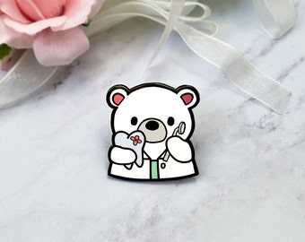 Cute Dentist Polar Bear Enamel Pin, Gift For Dentist/Orthodontist, Dental Graduation Gift, Dentist Assistant Gift, Dentist Lapel Pin