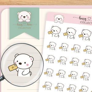 Pegatinas para planificador de correo postal con forma de oso polar, hora de enviar el correo, enviar una carta, regalo para amantes de la planificación, dibujo a mano, Bullet Journal, Hobonichi Techo