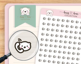 Cute Polar Bear "Phone" Mini Icon Clear Planner Stickers, Tiny Icons, Phone Call, Cellphone, Hand Drawn, Bullet Journal, Hobonichi