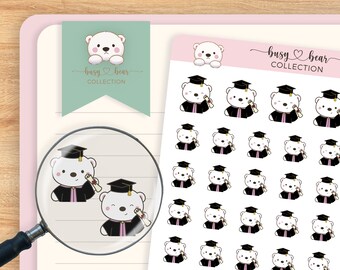Cute Polar Bear Graduation Planner Stickers, Pink Graduation Gown, Hand Drawn, Bullet Journal, Hobonichi, Class of 2023, Graduate Gift