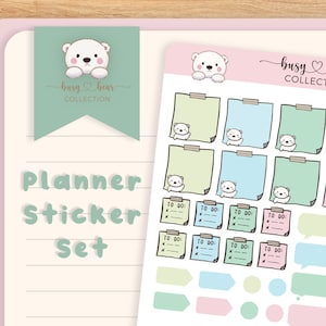Può includere: Un set di adesivi per planner con un design di orso polare carino. Gli adesivi sono disponibili in varie forme, dimensioni e colori, tra cui note, liste di cose da fare e fumetti. Gli adesivi sono perfetti per aggiungere un tocco di fantasia al tuo planner.