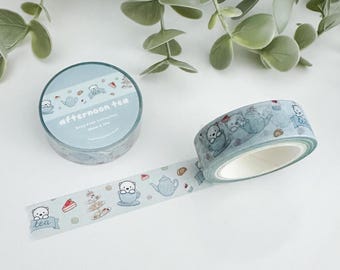 Cute Polar Bear Afternoon Tea Washi Tape, Decorative Tape, Journaling Tape, Hand Drawn, Planner / Bullet Journal Supplies