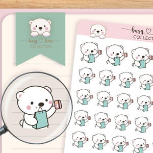 Pegatinas para planificador de compras con bonitos osos polares, tarjeta de crédito, presupuesto, hábito de gasto, dibujos a mano, Bullet Journal, Hobonichi, cuaderno de viaje