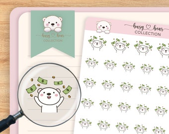 Cute Polar Bear Payday Planner Stickers, Financial Budgeting, Paycheck Sticker, Hand Drawn, Bullet Journal, Hobonichi, Travel Journaling