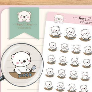 Adesivos fofos de planejador de culinária de urso polar, adesivo para hora das refeições/preparação de refeições, presente para amantes de planejadores, diário de marcadores, Hobonichi Techo