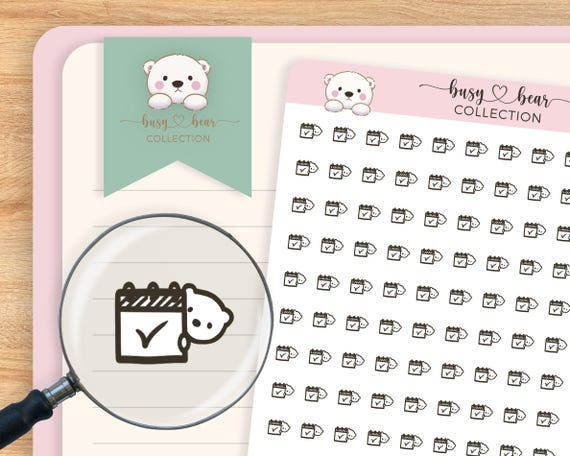 Cute Polar Bear "Appointment" Mini Icon Clear Planner Stickers, Tiny Icons, Hand Drawn, Bullet Journal, Hobonichi, To Do List, Schedule