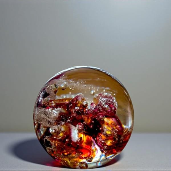 Red & Gold Art Glass Paperweight – Modern Bubble Globe Desk Décor