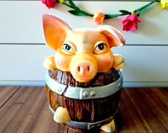 Vintage Ceramic Piggy Bank: Barrel Design Money Box