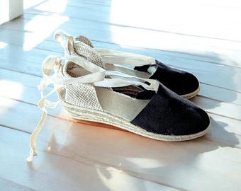 Ladies Espadrilles 7, Wedged Sandals, Brown and Cream, Vintage Fashion, Vintage Style