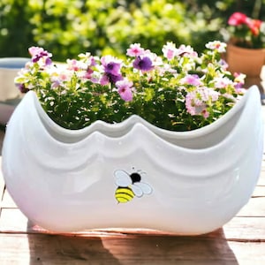 Vintage White Ceramic Bee Planter: Indoor Plant Pot
