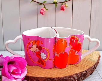 Mickey & Minnie Mouse Heart Mugs – Disney Couple Cups, Valentine Gift, Romantic Disney Drinkware