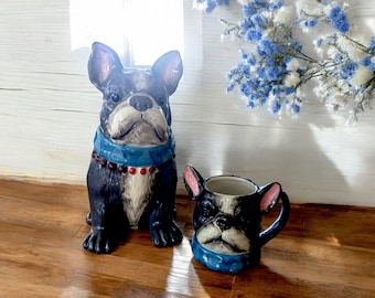 Vintage Frenchie Cookie Jar & Mug Set: Dog Lover Kitchen Decor
