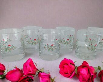 Eternal Beau Tumblers, Whiskey Glasses, Floral Glasses, Tumbler Set, Vintage Glasses, Shorts Glasses, Pink Flower Glass, Gift for mum, gran