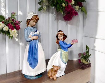 リヤドロ NAO 仔犬の誕生日 置物　飾り陶磁器 NAO リヤドロ フィギュア：子犬の誕生日、手作り磁器（1987年） - Etsy