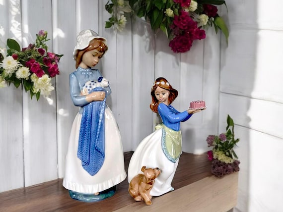 ヴィンテージ リヤドロ NAO フィギュア：子犬を抱いた少女、高級磁器