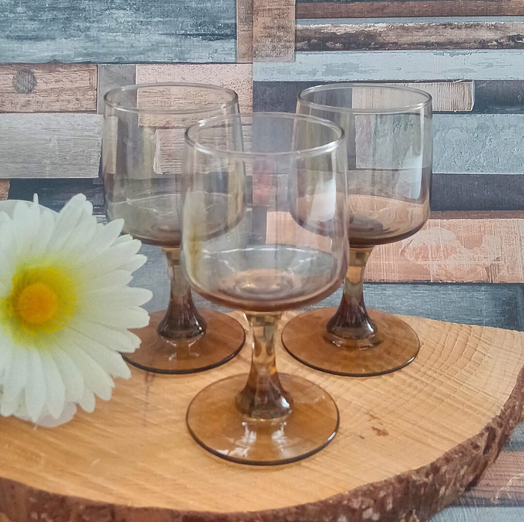 Amber Stemmed Wine Glasses, Vintage Wine Glasses, Vintage Tableware