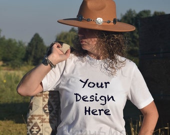 Bella Canvas 3001 Mockup/Bella Canvas Weiß Shirt/Western T-shirt Mockup/Boho Mockup/Country Mockup/T-shirt Mockup/Herbst Shirt Mockup