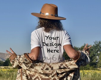 Bella Canvas 3001 Mockup/Bella Canvas Weiß Shirt/Western T-shirt Mockup/Boho Mockup/Country Mockup/T-shirt Mockup/Herbst Shirt Mockup
