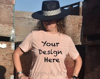 Bella Canvas 3001 Mockup/Bella Canvas Peach Shirt/Western T-shirt Mockup/Boho Mockup/Country Mockup/T-shirt Mockup/Boho Cowgirl Shirt Mockup