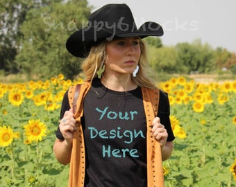 Bella Canvas 3001 Mockup/Bella Canvas Schwarz Shirt/Western T-shirt Mockup/Boho Mockup/Country Mockup/T-shirt Mockup/Cowgirl Mockup