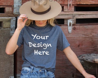 Gildan 8000 Mockup/Heather Sport Dark Shirt/Western T-shirt Mockup/Boho Mockup/Country Mockup/T-shirt Mockup/Boho Cowgirl Shirt Mockup