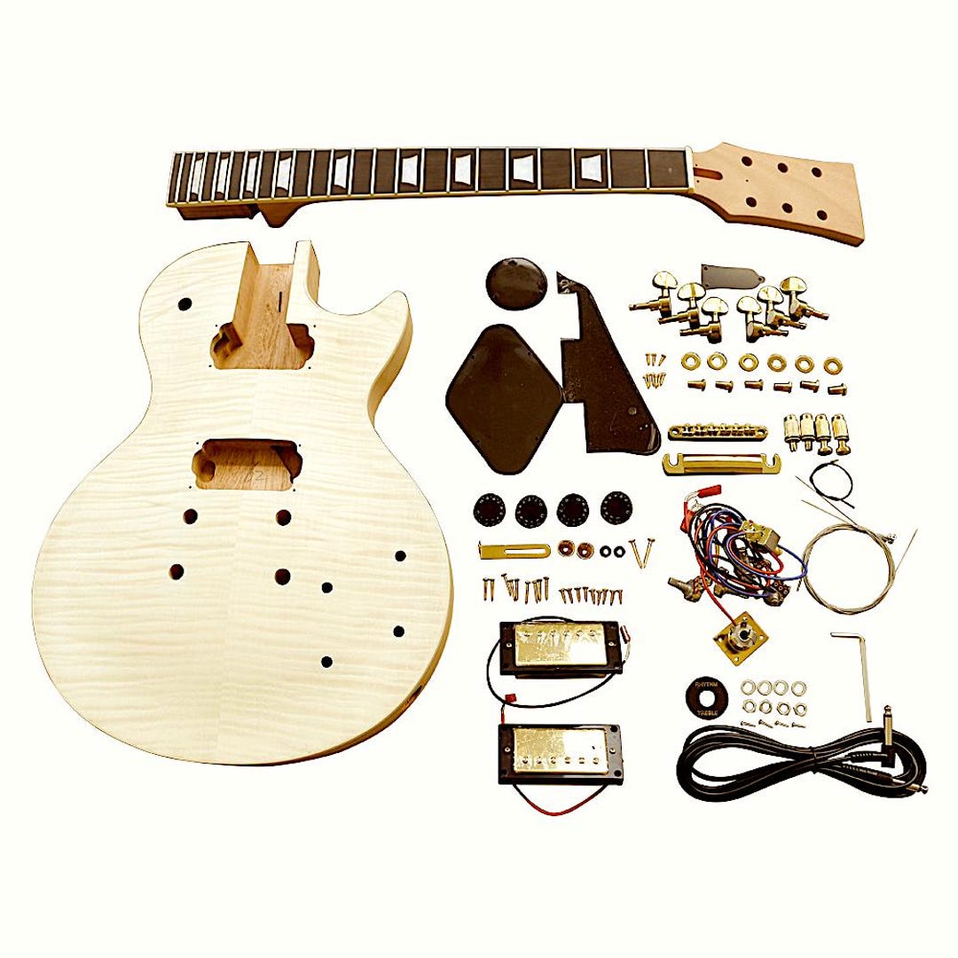 coban-guitars-electric-guitar-diy-kit-lp740-flamed-gold-hardware-black
