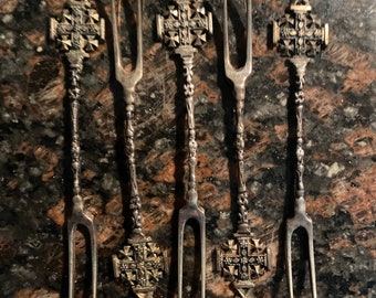 Vintage 900 Silver Souvenir Forks JERUSALEM - Ornate Design 4-5/8”