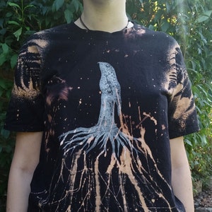 Edeltrash Shirt – DIY Print & Bleach [Potoo Bird, Mudskipper, Fern, Leaves, Floral, Tie Dye, Handmade, GOA, Hippie, Punk, Cloth Upcycle]