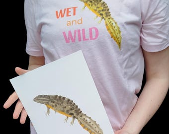 SHIRT NEWT 'Wet and Wild' Handpainted Watercolor Art Print [Unisex, Fun, Humor, Funny, Dirty, Gift]
