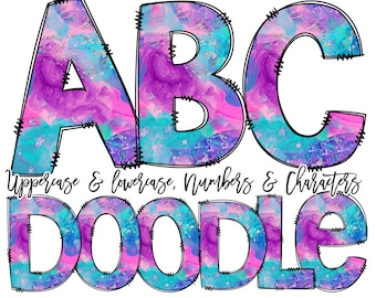 Doodle Font Pink Purple Blue Ink Doodle  Doodle Letters PNG, sublimation png, doodle numbers png, Hand Drawn Letters, Doodle Alphabet,  PNG